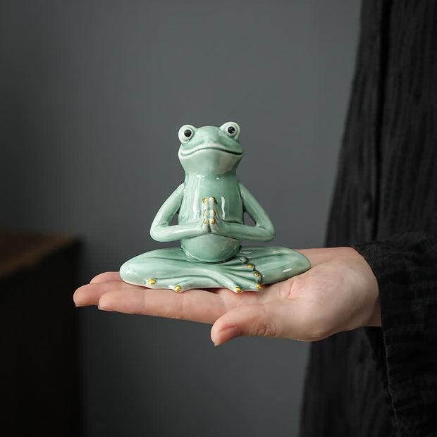 Buddha Stones Meditating Ceramic Zen Frog Statue Decoration Decorations BS main