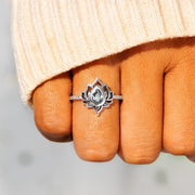 Buddhastoneshop 925 Sterling Silver Lotus Zircon Blessing Protection Ring