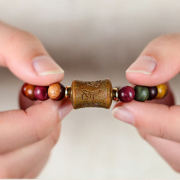 Buddha Stones Tibet Multicolored Sandalwood Om Mani Padme Hum Protection Bracelet Bracelet BS 2