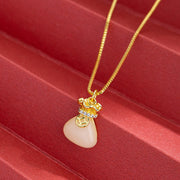 Buddha Stones White Jade Copper Coin Luck Money Bag Necklace Pendant Necklaces & Pendants BS 3