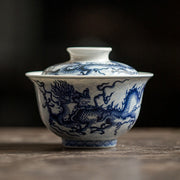 Buddha Stones Blue Dragon Design Ceramic Teacup Kung Fu Tea Cups
