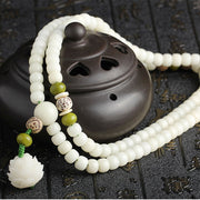 Buddha Stones White Jade Bodhi Lotus Mala Harmony Necklace Bracelet Bracelet BS 21