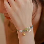 Buddha Stones Natural Hetian Jade Peace Buckle Pearl Luck Handcrafted Braided Bracelet Bracelet BS 9