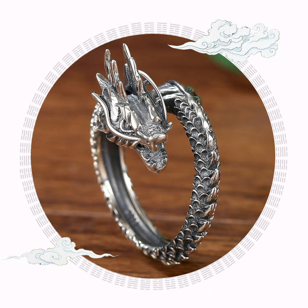 Buddha Stones 925 Sterling Silver Vintage Dragon Success Protection Strength Adjustable Ring Ring BS 8