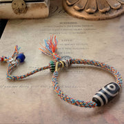 Buddha Stones Tibetan 925 Sterling Silver Om Mani Padme Hum Handmade Dzi Bead Protection Braid Bracelet