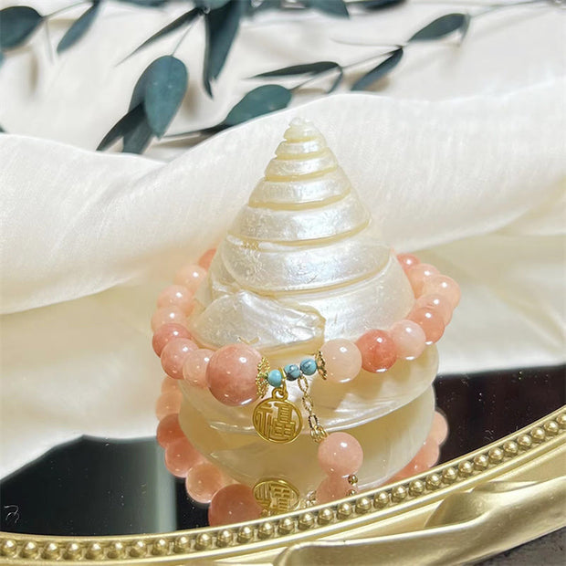 Buddha Stones Natural Orange Stone Turquoise Fu Character Charm Luck Fortune Bracelet Bracelet BS 4