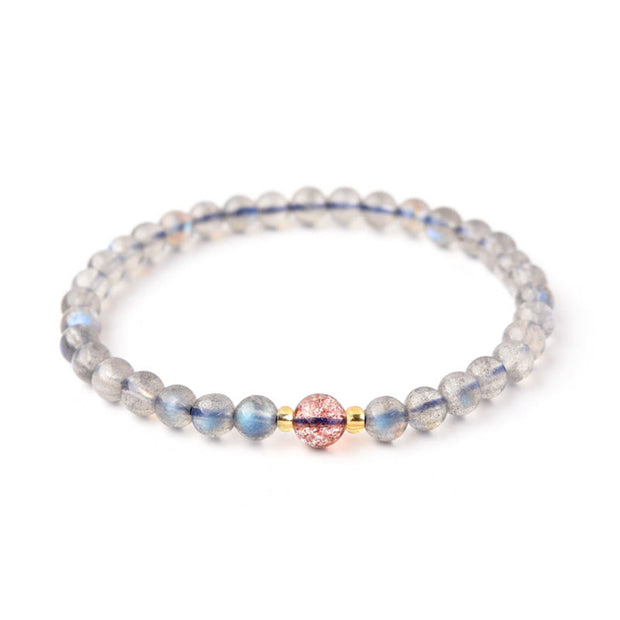 Buddha Stones Moonstone Pink Crystal Cinnabar Healing Positive Bracelet Bracelet BS 11