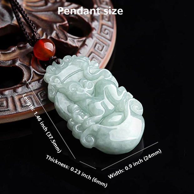 Buddha Stones Natural Jade 12 Chinese Zodiac Sucess Pendant Necklace