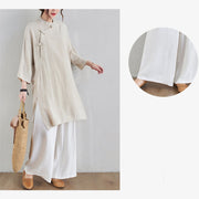 Buddha Stones 2Pcs Plain Design Zen Tai Chi Meditation Clothing Cotton Linen Top Pants Women's Set Clothes BS 7