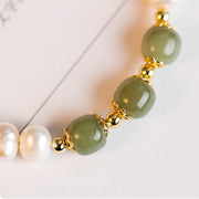 Buddha Stones 14K Gold Plated Natural Pearl Hetian Cyan Jade White Jade Sincerity Bead Chain Bracelet Bracelet BS 4