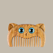 Buddha Stones Simple Cat Pattern Green Sandalwood Cure Portable Comb Comb BS 12