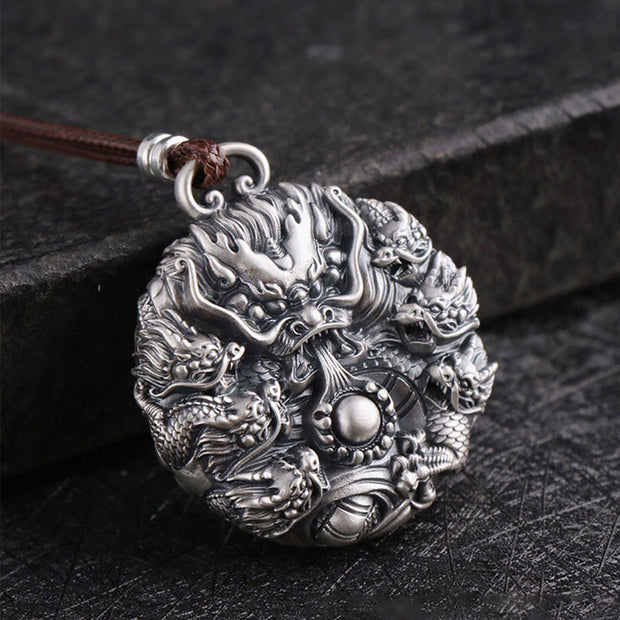 Buddha Stones 999 Sterling Silver Nine Dragons Playing With A Pearl Luck Protection Necklace Pendant Necklaces & Pendants BS Dragon(Protection♥Success)
