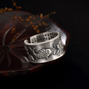 Buddha Stones 999 Sterling Silver Luck Koi Fish Lotus Heart Sutra Wealth Ring Ring BS Koi Fish (Luck ♥ Prosperity)