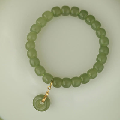 Buddha Stones Natural Hetian Jade Peace Buckle Prosperity Luck Bracelet Bracelet BS Jade(Prosperity♥Abundance)