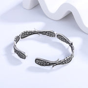 Buddha Stones Angel Wings Feather Pattern Carved Luck Cuff Bracelet Bangle