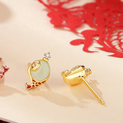 Buddha Stones 925 Sterling Silver Koi Fish Hetian Jade Fu Character Wealth Bracelet Necklace Pendant Earrings