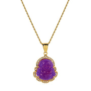 Buddha Stones 18K Gold Filled Laughing Buddha Jade Luck Necklace Chain Pendant Necklaces & Pendants BS Purple