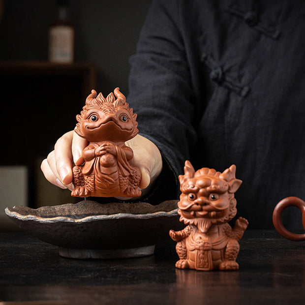Buddha Stones Luck Dragon Wealth Tea Pet Purple Clay Figurine Decoration Decorations BS 27