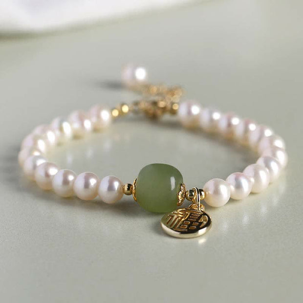 Buddha Stones Natural Pearl Hetian Jade Happiness Healing Bead Bracelet Bracelet BS Pearl(Healing♥Wisdom)