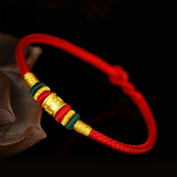 Buddha Stones 999 Gold Om Mani Padme Hum Luck String Couple Bracelet Bracelet BS 8