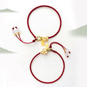 Buddha Stones Handmade Peach Blossom Rosette Bow Knot Fu Character Charm Luck Fortune Red Rope Bracelet