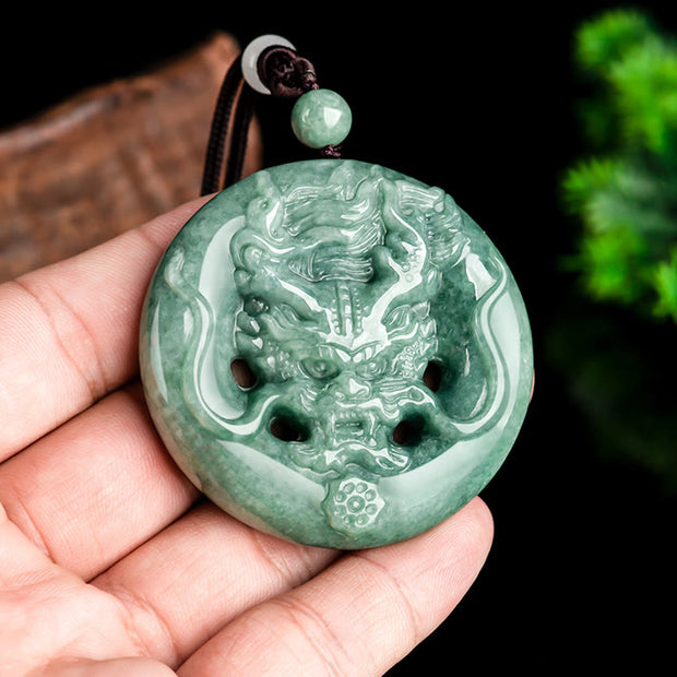 Buddha Stones Round Dragon Natural Jade Success Amulet Necklace Pendant Necklaces & Pendants BS 5