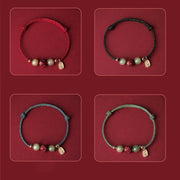 Buddha Stones 14K Gold Plated Hetian Jade Cinnabar Lotus Luck Handcrafted Rope Bracelet Bracelet BS 14