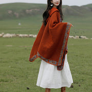 Buddha Stones Tibetan Shawl Border Small Floral Flower Hooded Cloak Winter Cozy Travel Scarf Wrap