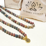 Buddha Stones 108 Mala Beads Picasso Jasper Stone Courage Energy Bracelet Mala Bracelet BS 5