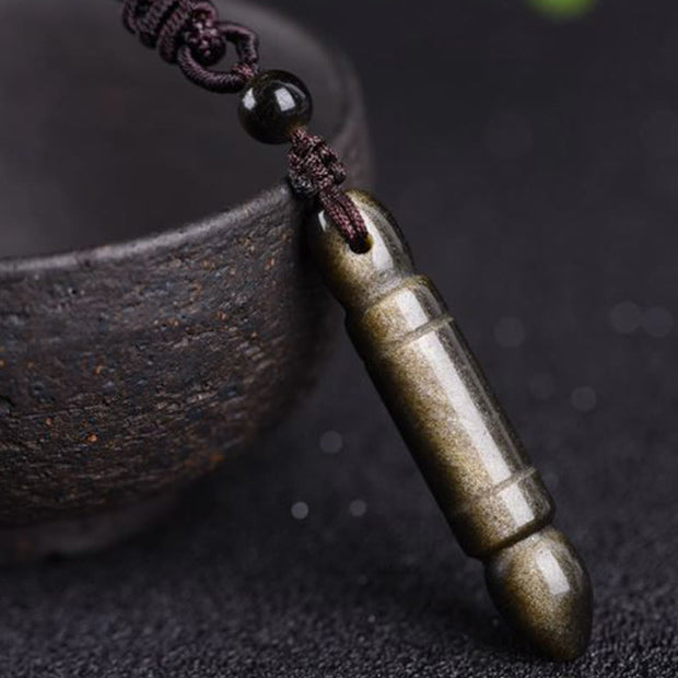 Buddha Stones Gold Sheen Obsidian Wenchang Pen Wealth Necklace Pendant