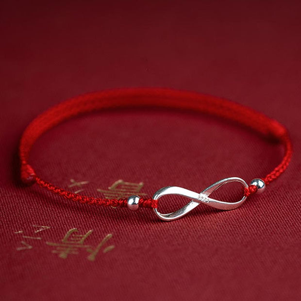 Buddhastoneshop 925 Sterling Silver Endless Knot Protection Luck Red String Bracelet Anklet