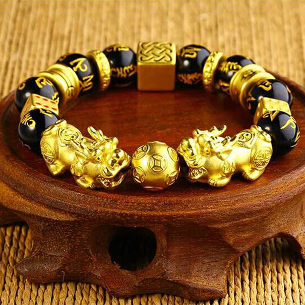 Buddha Stones FengShui Obsidian PiXiu Wealth Bracelet Bracelet BS 1