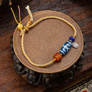 Buddha Stones Tibetan Dzi Bead Yak Bone Amber Wealth Happiness Bracelet