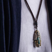 Buddha Stones Tibetan Nine-Eye Dzi Bead Turquoise Buddha Wealth Rotation Necklace Necklaces & Pendants BS 2