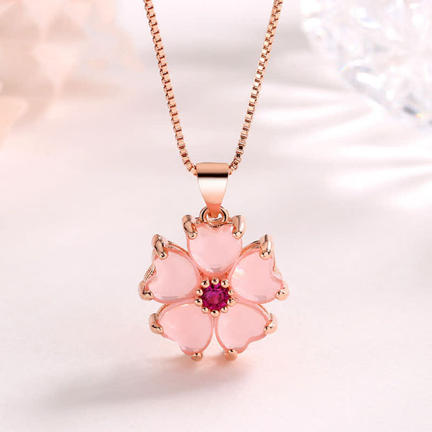 Buddha Stones Pink Crystal Love Heart Flower Soothing Necklace Pendant Necklaces & Pendants BS 1