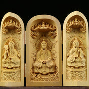 Buddha Stones Hand-carved Portable Buddha Boxwood Serenity Home Decoration Altar Prayer Altar BS Saints Temple