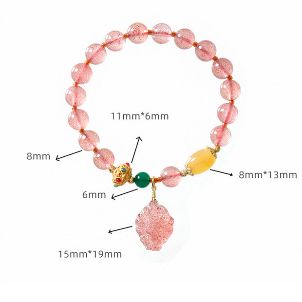 Buddha Stones Natural Strawberry Quartz Nine-Tailed Fox Healing Bracelet Bracelet BS 12
