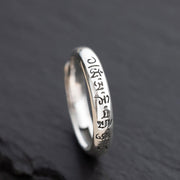 Buddha Stones 990 Sterling Silver Six True Words Om Mani Padme Hum Love Peace Ring Ring BS 22