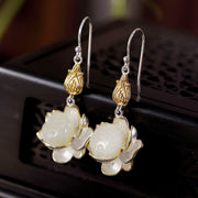 Buddha Stones White Jade Protection Harmony Drop Earrings Earrings BS 9