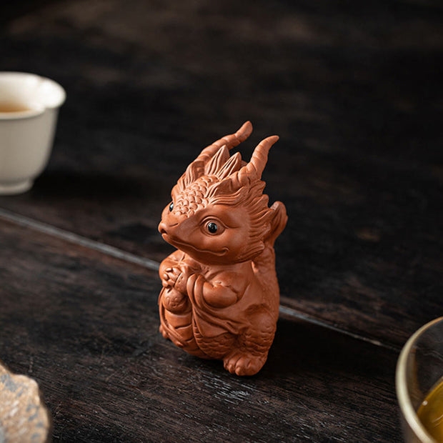 Buddha Stones Luck Dragon Wealth Tea Pet Purple Clay Figurine Decoration Decorations BS 8