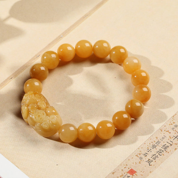 Buddha Stones Golden Silk Jade Pixiu Wealth Bracelet Bracelet BS 2