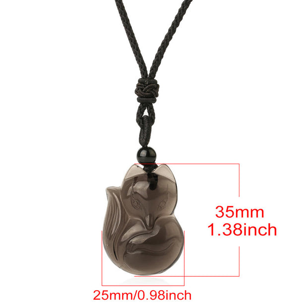Buddha Stones Natural Black Obsidian Tiger Eye Ice Obsidian Fox Pendant Amulet Necklace Necklaces & Pendants BS 13