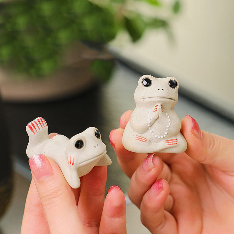 Buddha Stones Mini Small Praying Frog Ceramic Wealth Prosperity