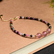 Buddha Stones Natural Colorful Tourmaline Strawberry Quartz Bead Positive Love Bracelet Bracelet BS Tourmaline&Three Strawberry Quartz Beads