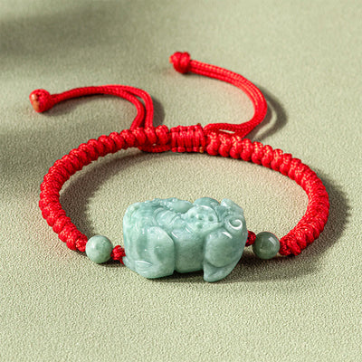 Buddha Stones Handmade Natural Jade PiXiu Protection King Kong Knot Braided String Bracelet Bracelet BS Jade PiXiu Red(Bracelet Size 14-20cm)