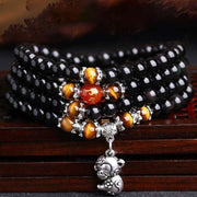 Chinese Zodiac 108 Beads Black Obsidian Tiger Eye Fortune Mala Bracelet Mala Bracelet BS 8
