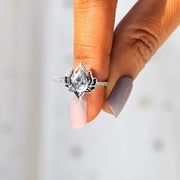 Buddhastoneshop 925 Sterling Silver Lotus Zircon Blessing Protection Ring