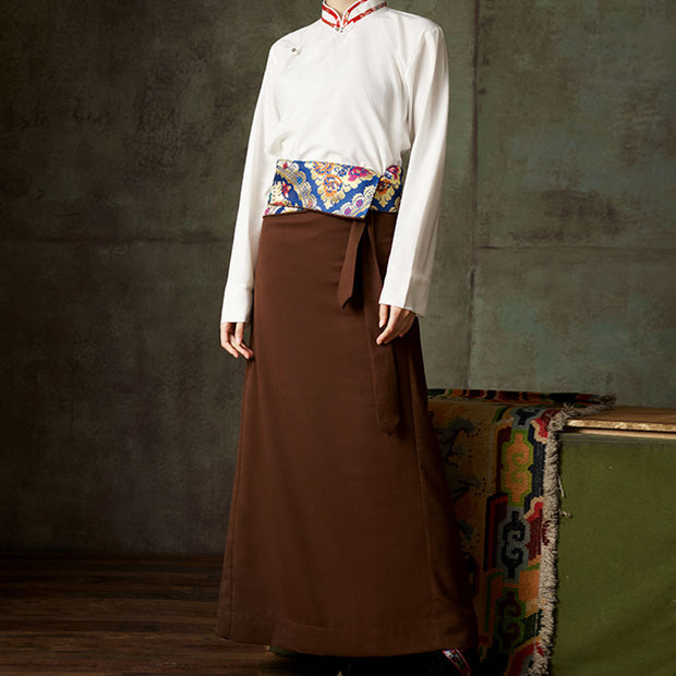 Buddha Stones Tibetan Shirt Skirt Clothing Lhasa Cotton Linen Dress Women Wrap Skirt