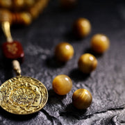 Buddha Stones 108 Mala Beads Natural Tiger Eye Copper Dorje Protection Tassel Bracelet Mala Bracelet BS 10