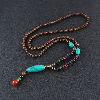 Buddha Stones Wenge Wood Turquoise Stone Protection Calm Necklace Pendant Necklaces & Pendants BS Turquoise Wenge Wood